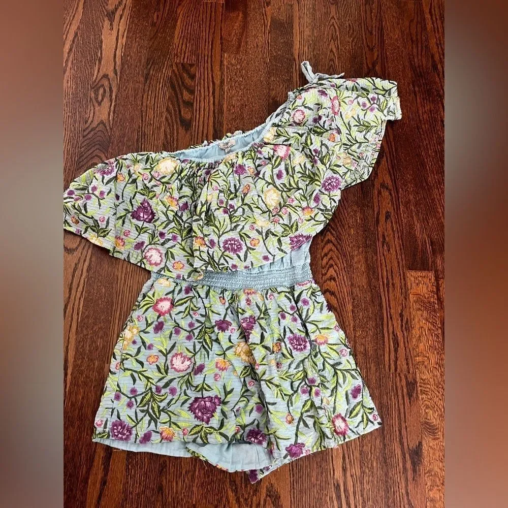 Size Large La Fuori Embroidered Romper Color: BLUE TRYST